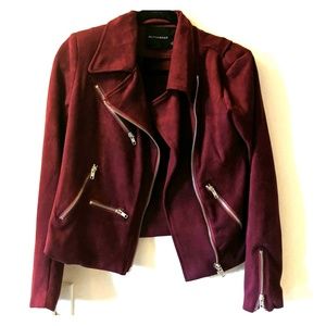 Wine Faux Suede Moto-Style Blazer